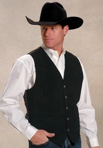 Roper Mens Buckle Tie Brass Snaps Black Suede Tall Leather Vest FoldableStructure Heat Tech Fabric