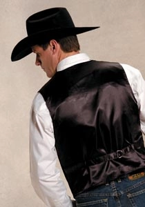 Stylish Outer Layer Water Repellent Fabric Roper Mens Buckle Tie Brass Snaps Black Suede Tall Leather Vest