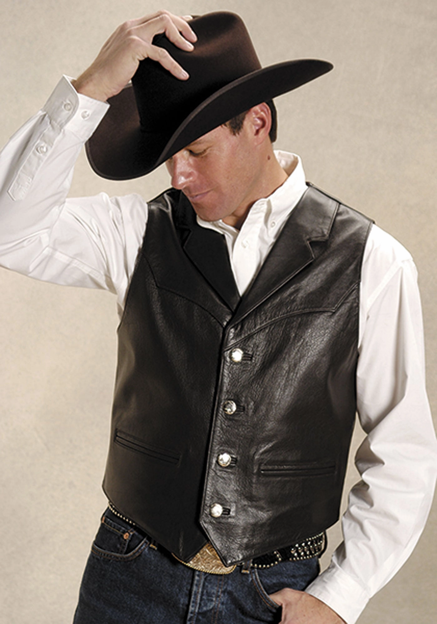 Temperature Regulating Fill Buttery Soft Handfeel Roper Mens Buffalo Nickel Nappa Brown Leather Leather Vest