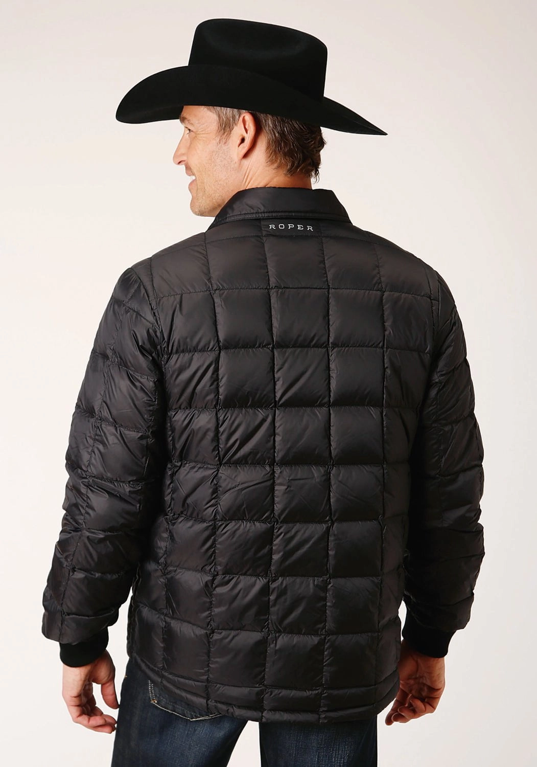 Roper Mens Down Coated Black 100% Nylon Insulated Jacket Stitched Look Windproof Insulated Coat