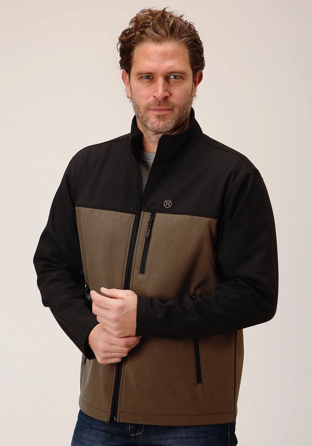 Roper Mens Hi-Tech Black/Brown Poly/Spandex Softshell Jacket Eco Friendly Production