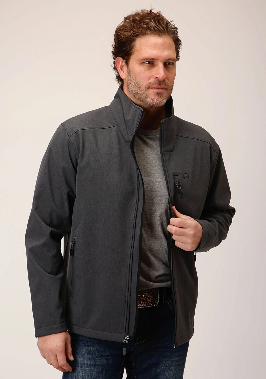 Roper Mens Hi-Tech Grey Poly/Spandex Softshell Jacket All Season Versatility All Year Use