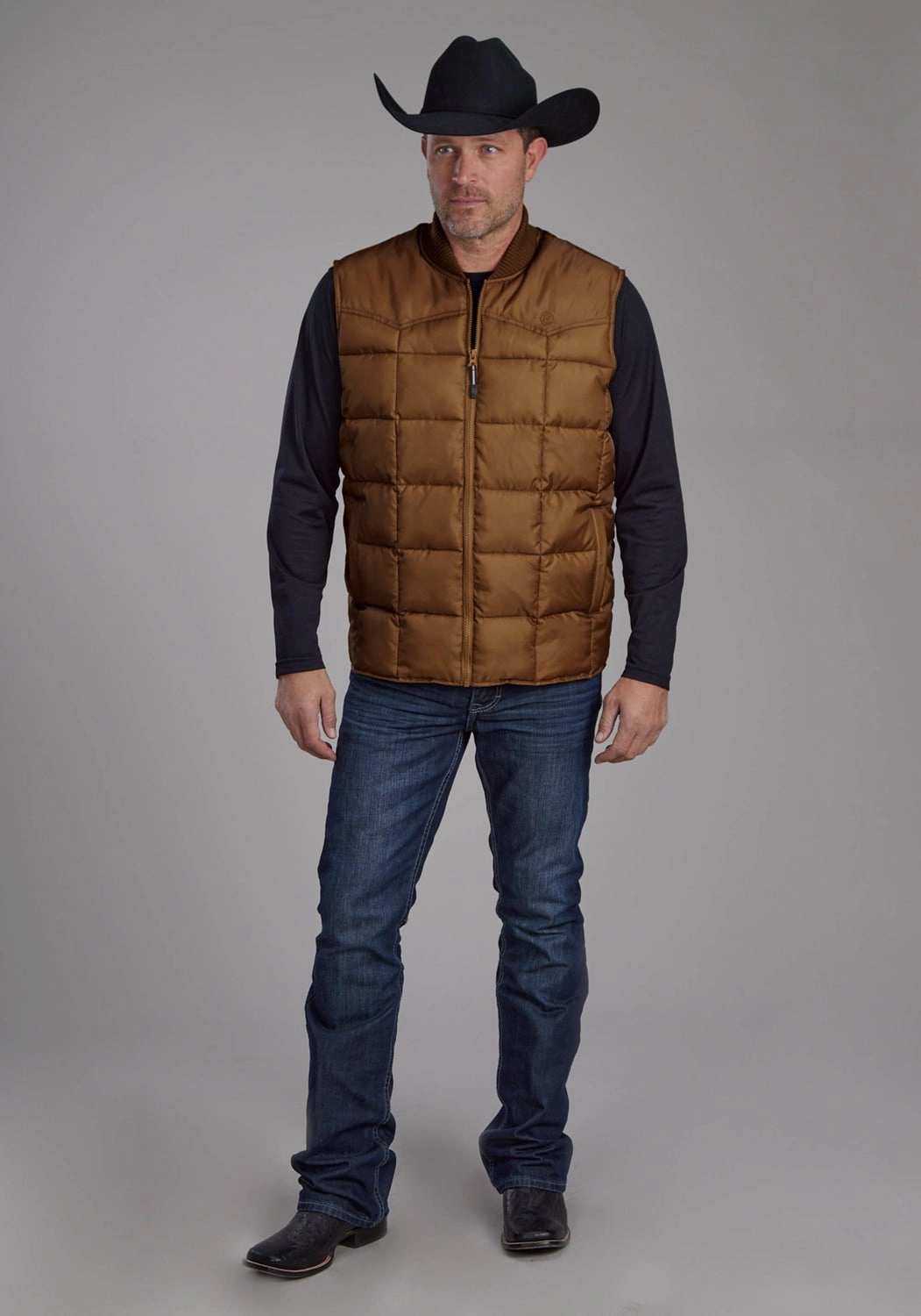 Roper Mens Insulated Western Caramel 100% Polyester Softshell Vest Recycled Material Roll Up Storage Design