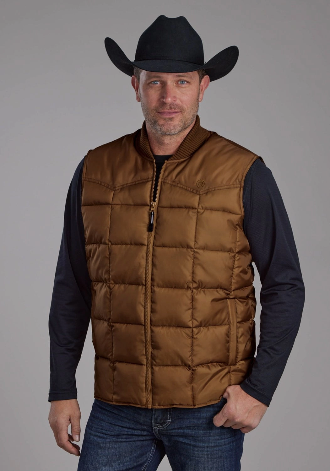 Roper Mens Insulated Western Caramel 100% Polyester Softshell Vest Single Buttons