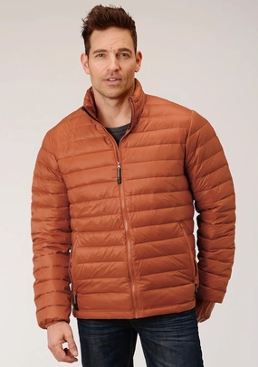 Anti Pilling Texture NonRestrictive Movement Design Roper Mens Rust Nylon Down Coated Jacket