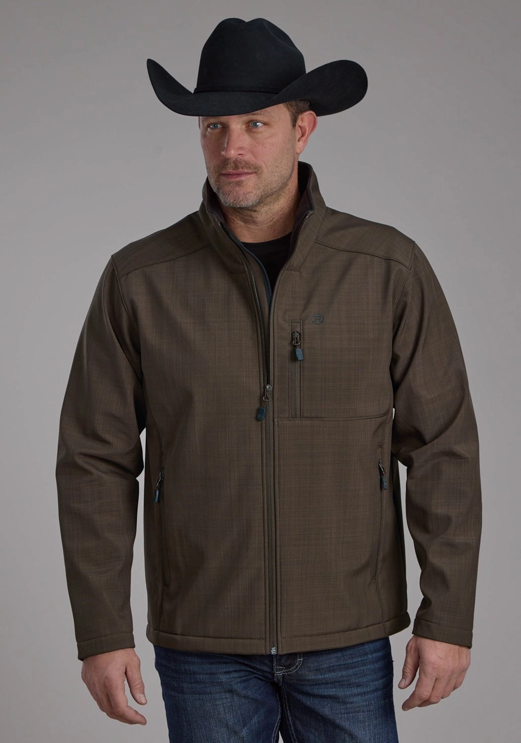 Expandable Side Gussets Vegan Safe Roper Mens Technical Zip Chocolate Polyester Softshell Jacket