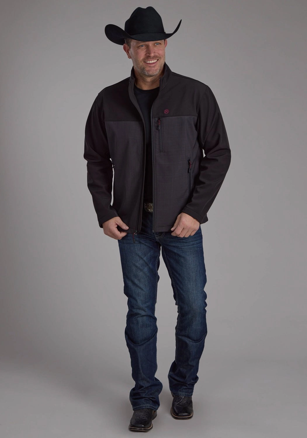 Roper Mens Technical Zip Gray/Black Polyester Softshell Jacket Recycled materials Eco Friendly Dye Process