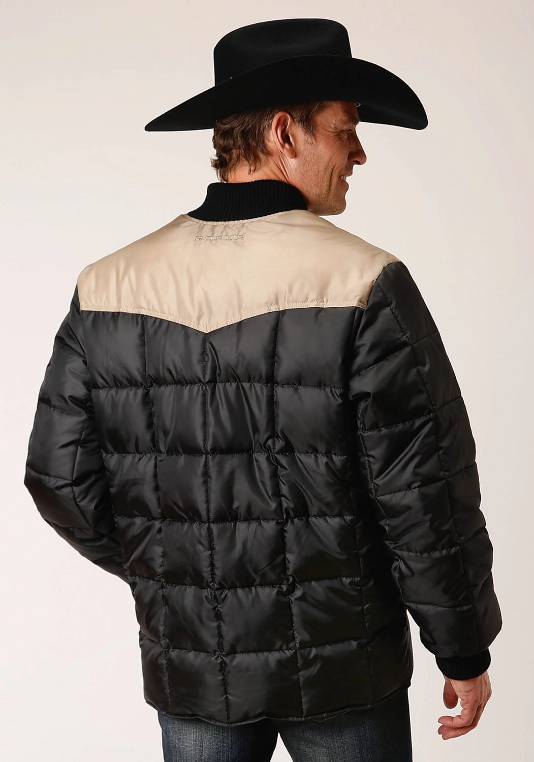Roper Mens Western Quilted Black 100% Polyester Insulated Jacket Breathable Outer Shell Textured Finish