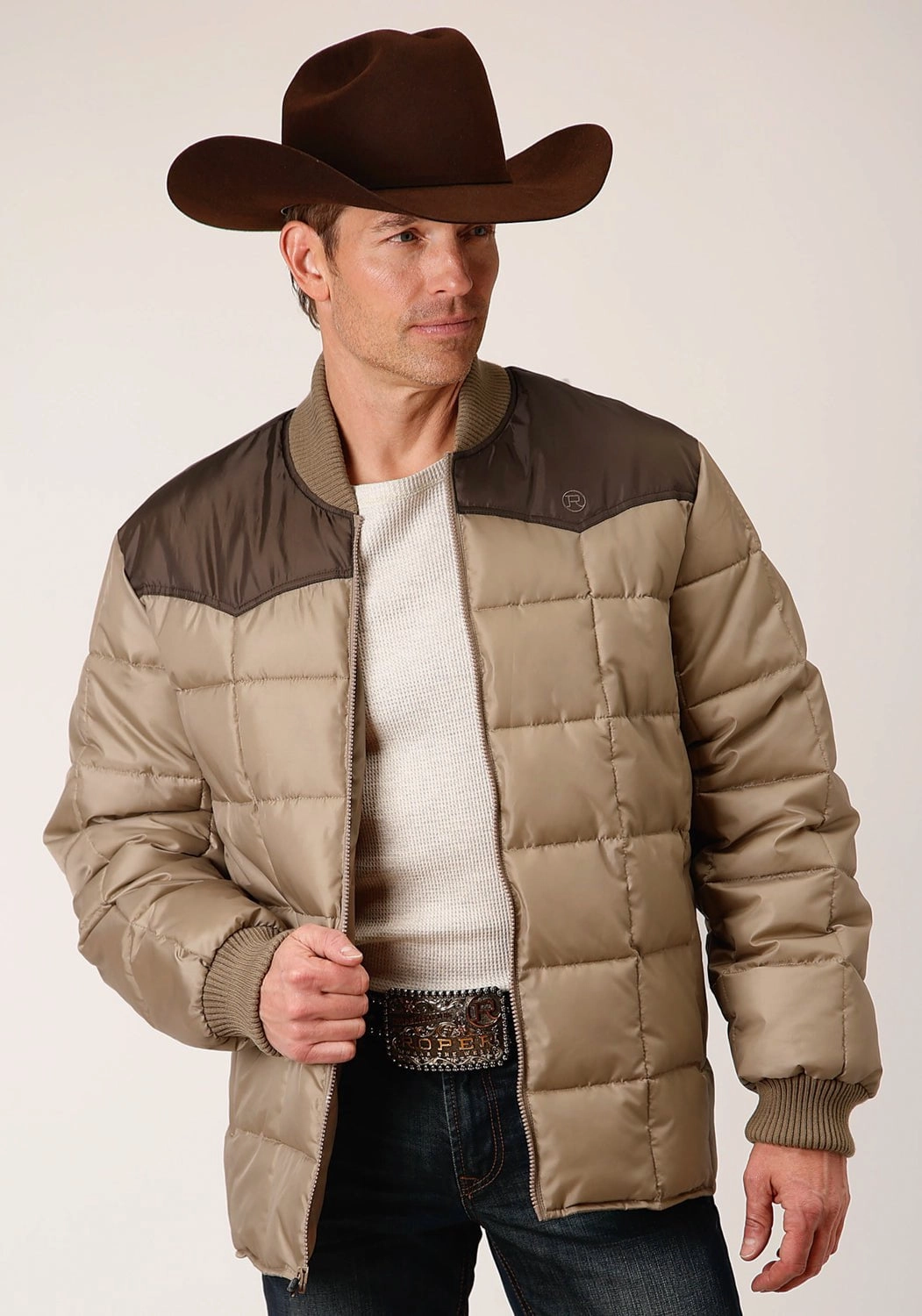 Roper Mens Western Quilted Brown 100% Polyester Insulated Jacket MultiPocketStyle Fleece Inside