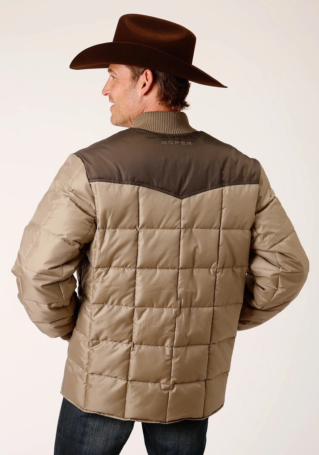 Roper Mens Western Quilted Brown 100% Polyester Insulated Jacket Weekend Casual Fit Thermal Insulated