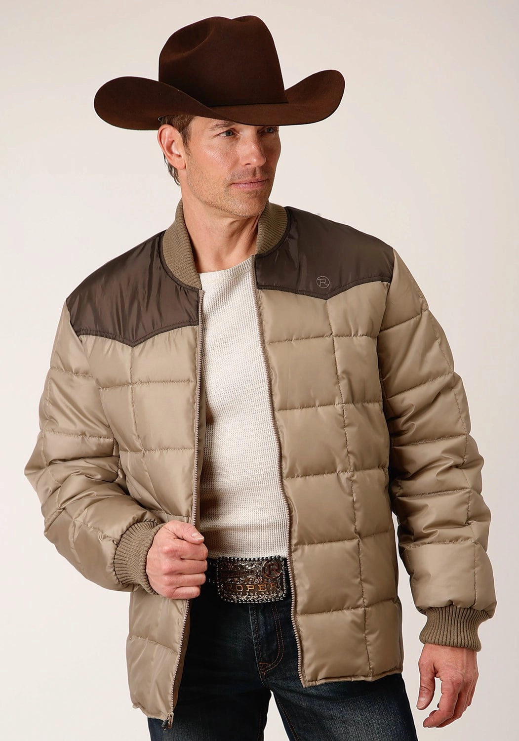 Roper Mens Western Quilted Brown 100% Polyester Insulated Jacket HypoallergenicMaterial