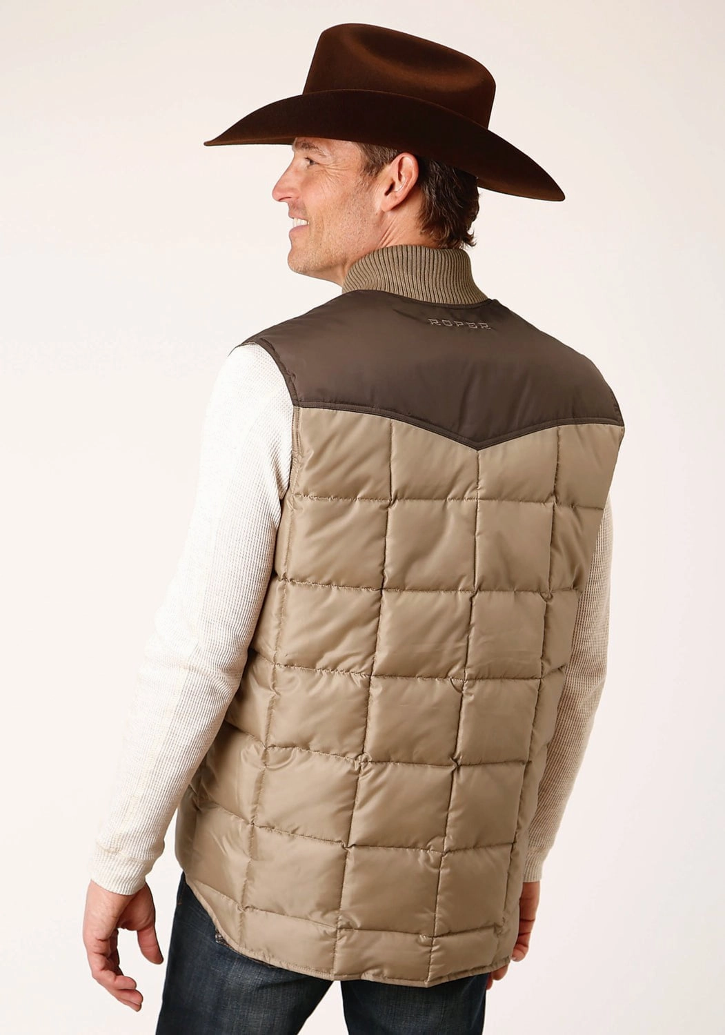 Double stitching TapedSeamConstruction Roper Mens Western Quilted Brown 100% Polyester Softshell Vest