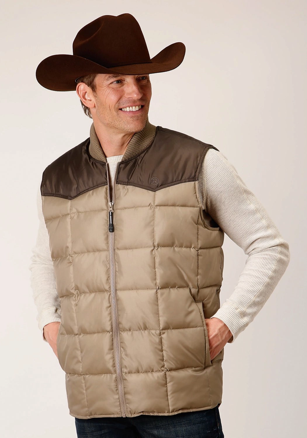 Roper Mens Western Quilted Brown 100% Polyester Softshell Vest Clean Fit All Purpose Outerwear
