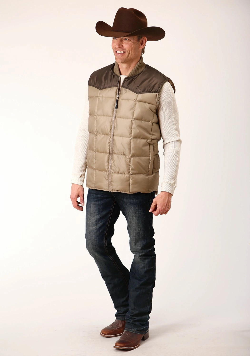 Fit For Travel Roper Mens Western Quilted Brown 100% Polyester Softshell Vest