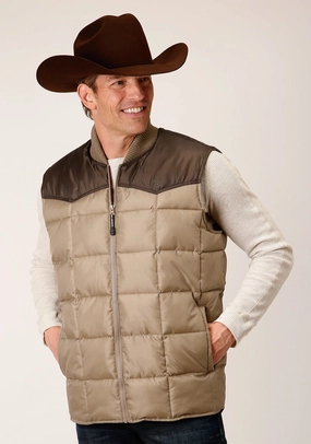 Roper Mens Western Quilted Brown 100% Polyester Softshell Vest Clean Fit All Purpose Outerwear