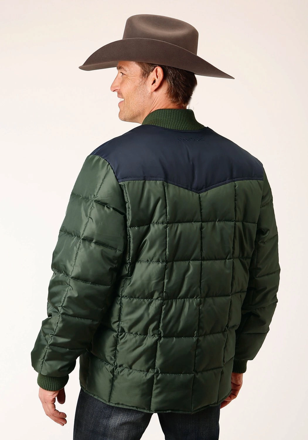 Roper Mens Western Quilted Green 100% Polyester Insulated Jacket Eco Friendly Coating