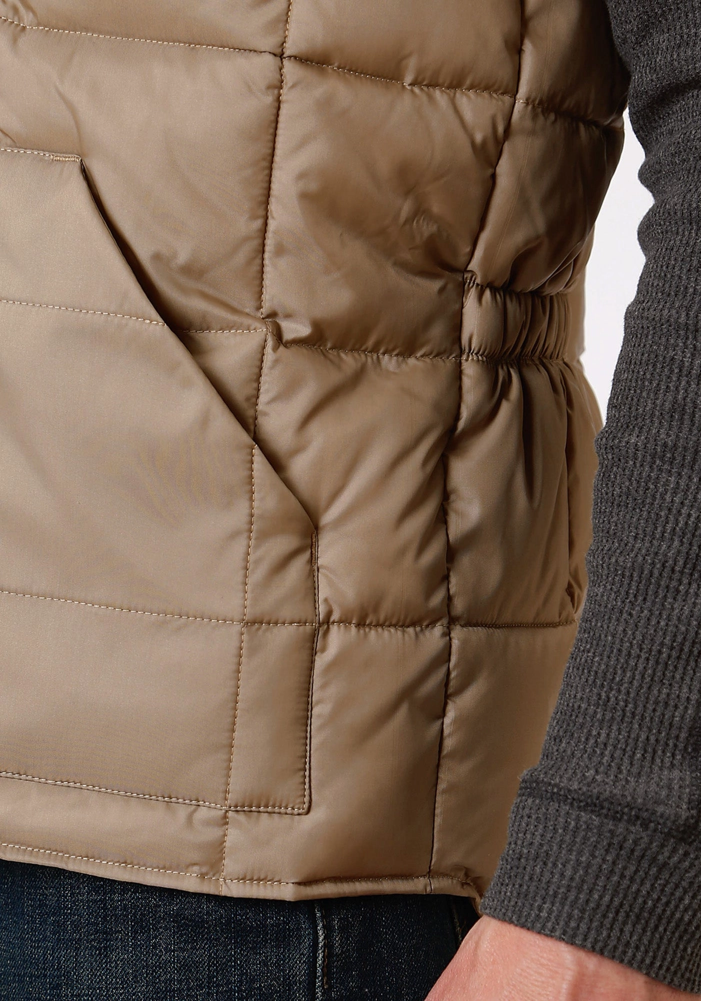 Weather Smart Look Cozy Texture Roper Rangegear Mens Khaki Polyester Insulated Jacket