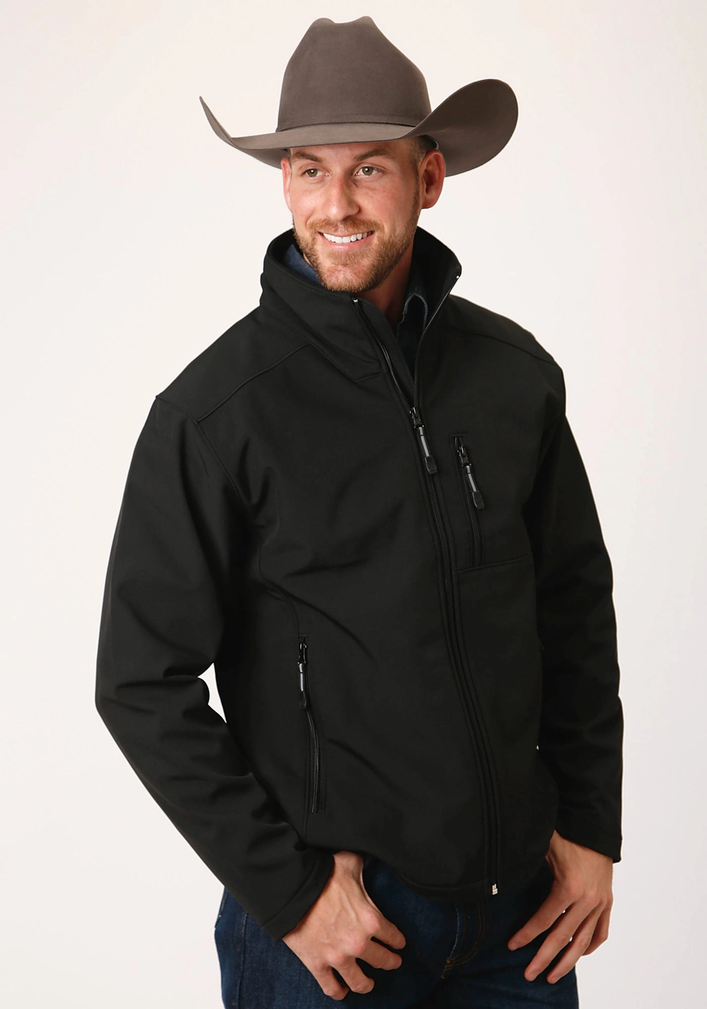 Roper Technical Mens Black Polyester Softshell Jacket Convertible Collar Style Eco Friendly Padding