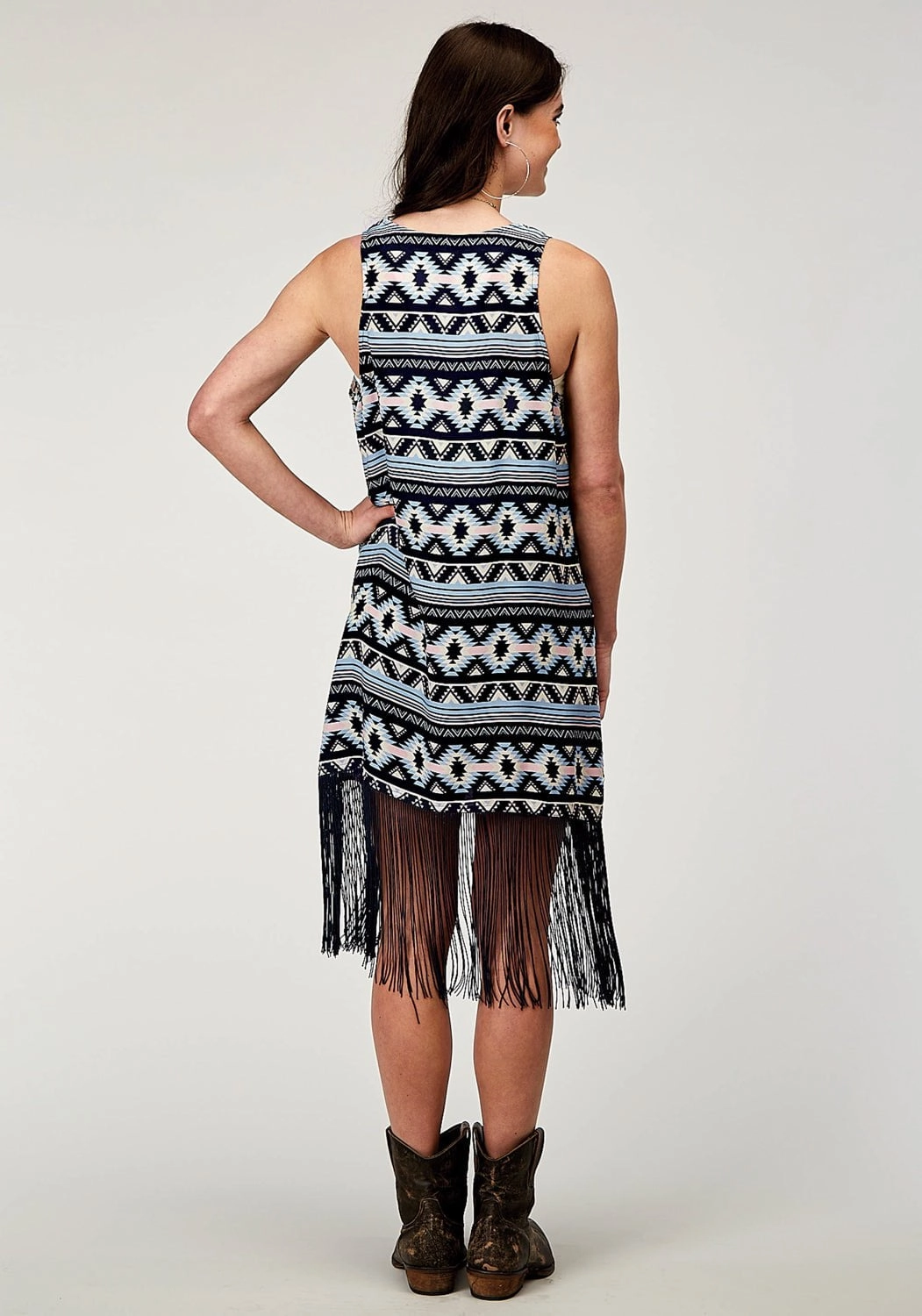 Roper Womens 1991 Aztec Blue 100% Rayon S/L Cardigan Sweater Odor Resistant