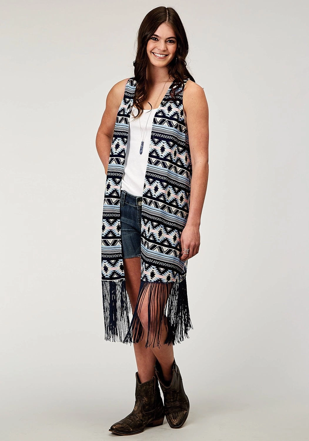 Wrinkle Resistant Knit Comfy Layered Wear Roper Womens 1991 Aztec Blue 100% Rayon S/L Cardigan Sweater