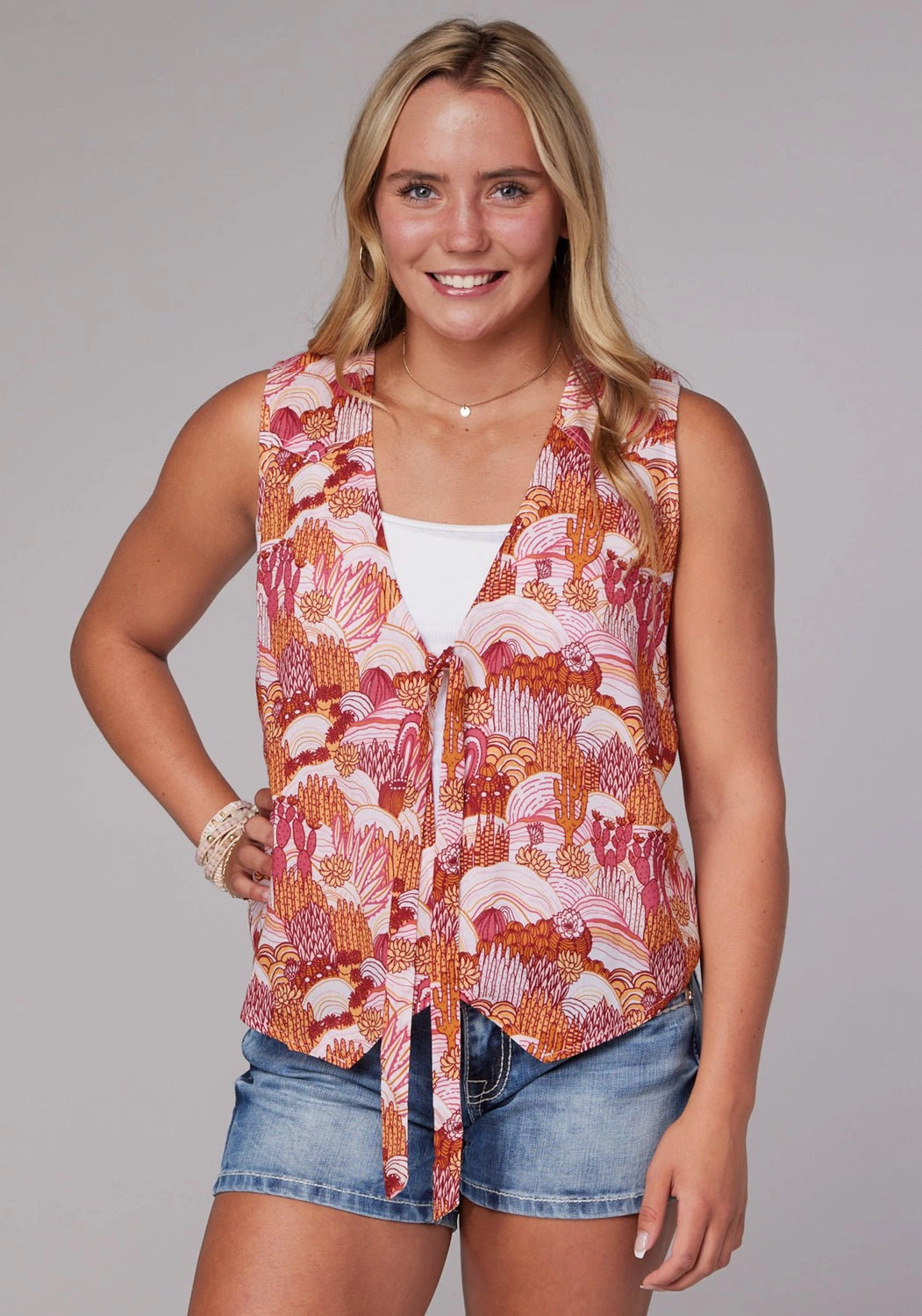 Stain Proof Daily Look Roper Womens 2078 Groovy Cacti Pink 100% Rayon Vest