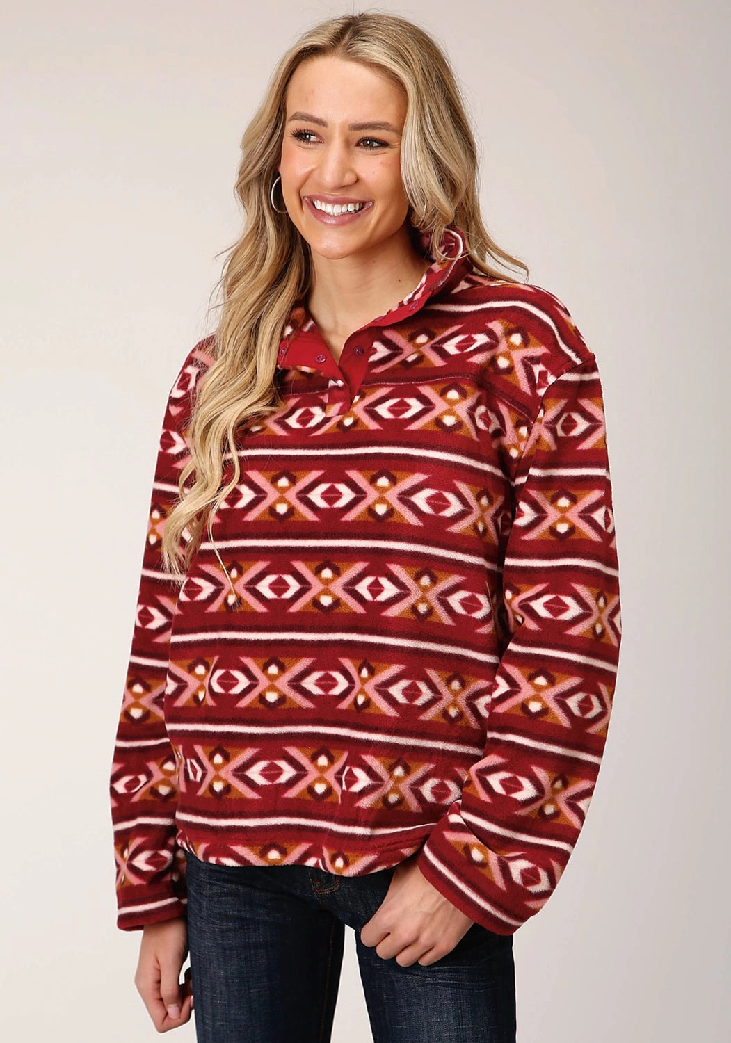 Roper Womens Berry Polyester Aztec Fleece Jacket Flexible Shoulder Design