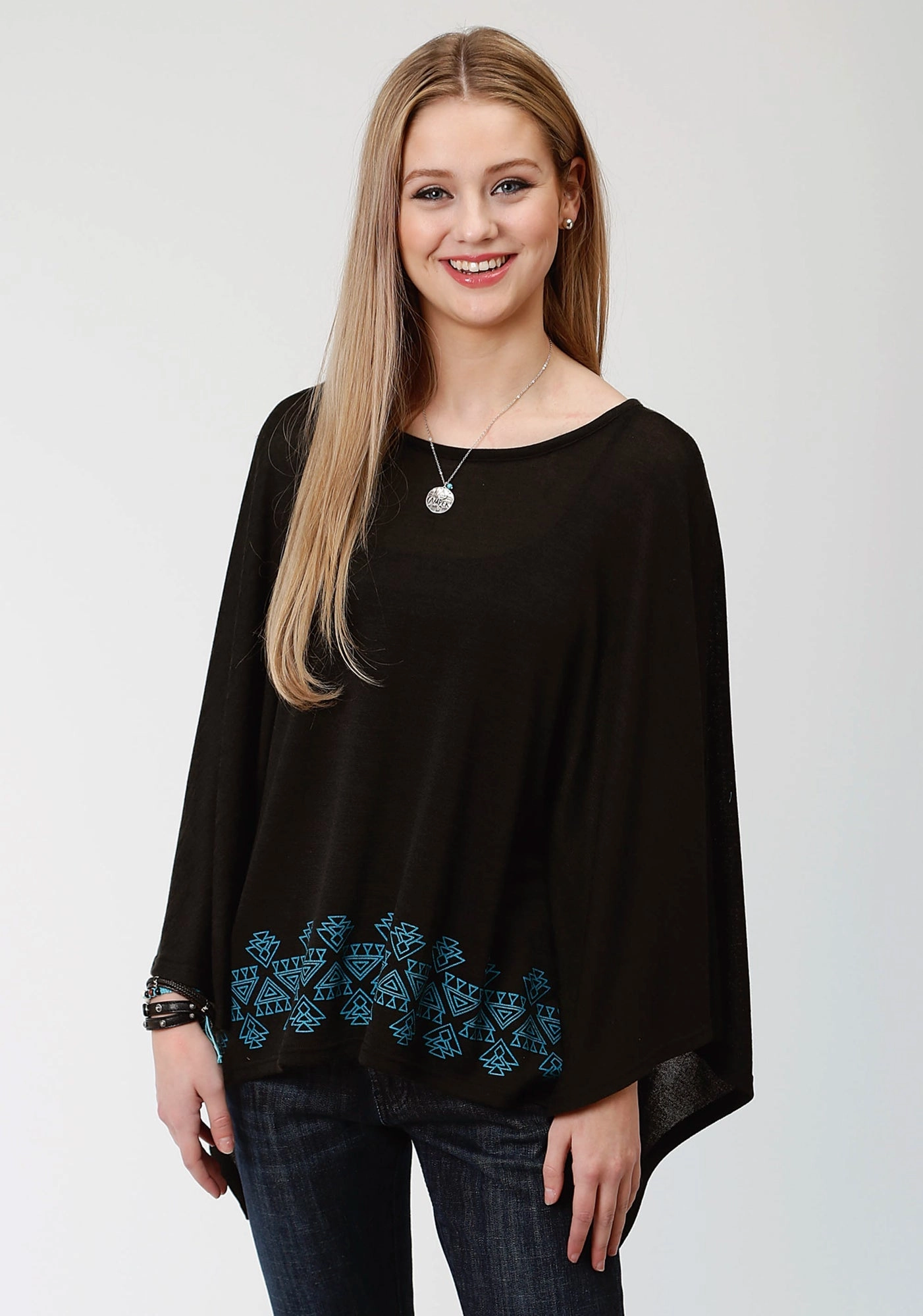 Roper Womens Black/Blue Polyester Hankerchief Sweater Chilly Layer