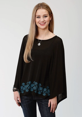 Roper Womens Black/Blue Polyester Hankerchief Sweater Chilly Layer