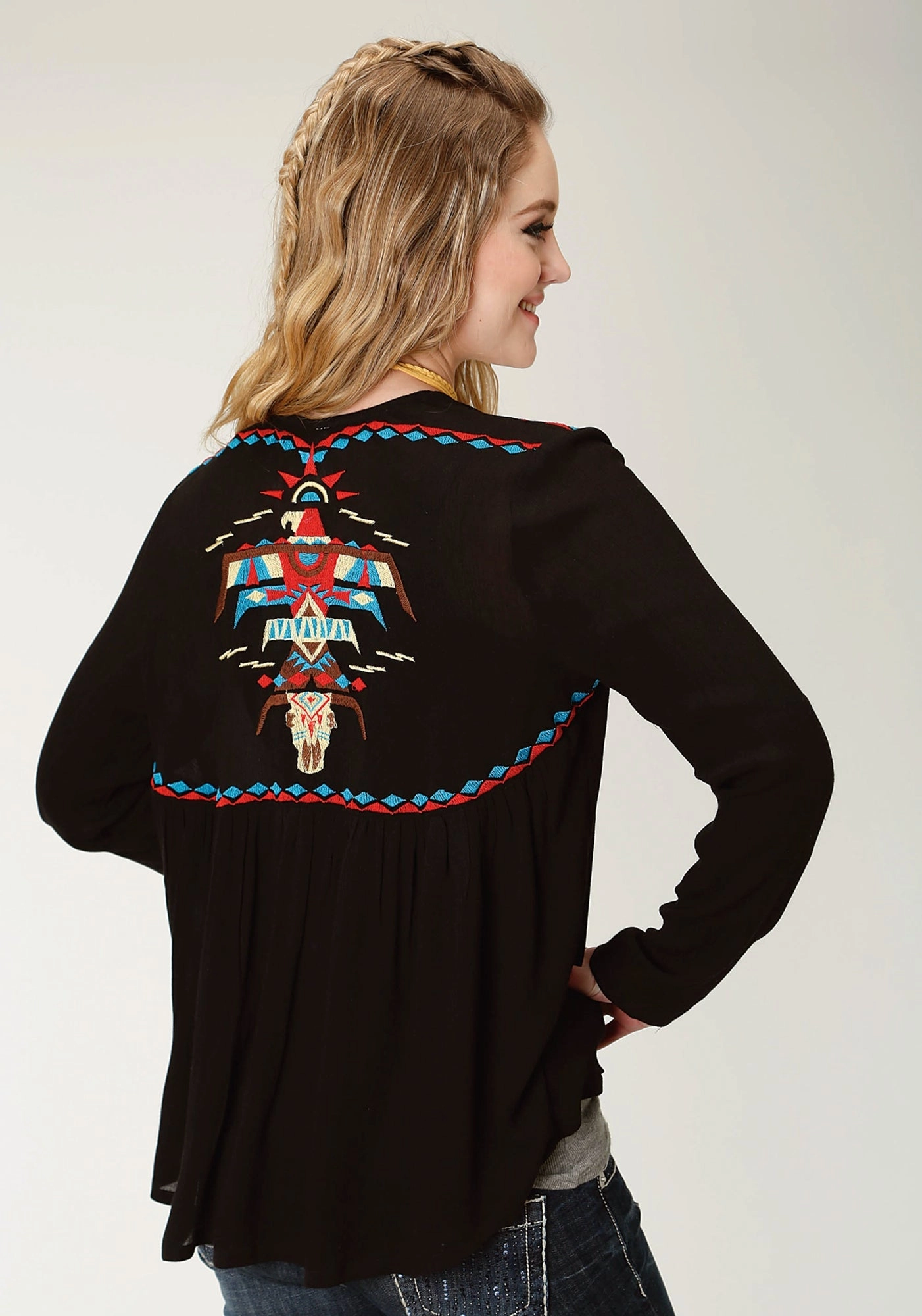 Functional Layers Knit Perfection Roper Womens Black Cotton Blend Blended Crepe Cardigan