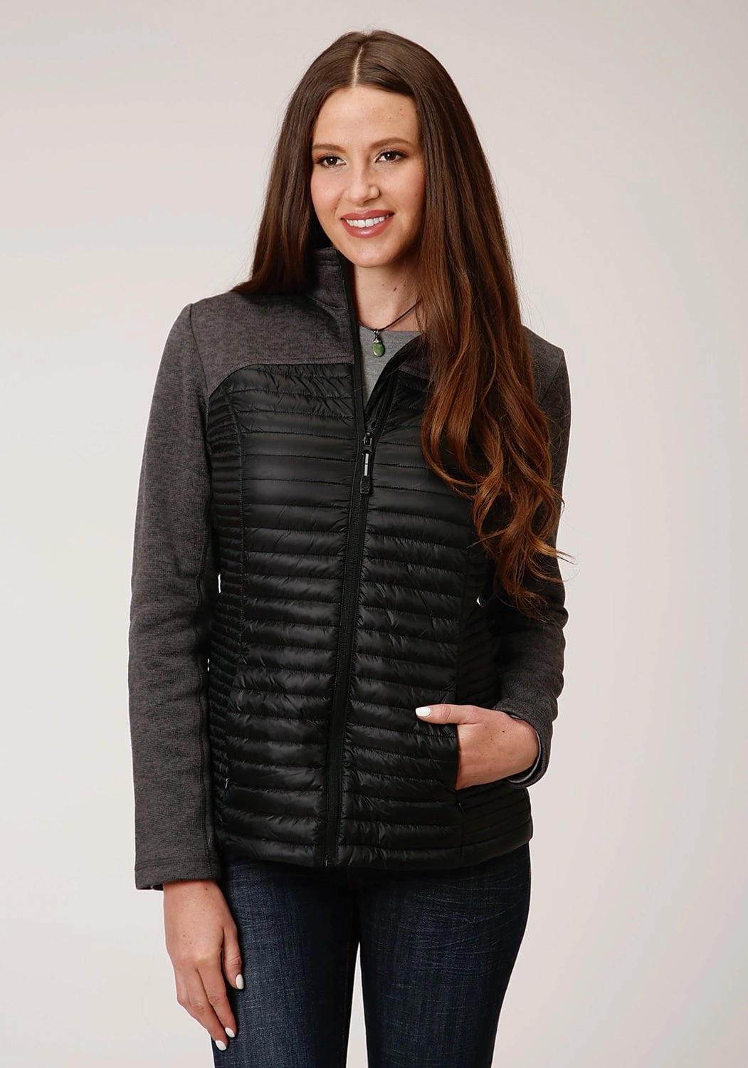 Double layer fabric Heavyweight Warmth Roper Womens Black Nylon Down Filled Crushable Jacket