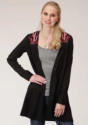 Roper Womens Black Polyester Pink Cactus Cardigan Cozy Design