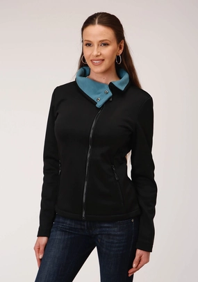 Roper Womens Black Polyester Teal Fleece Jacket Recycled materials