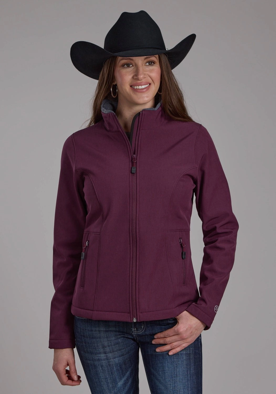 Urban Casual Enhanced Edge Binding Roper Womens Bonded Fleece Wine Poly/Spandex Softshell Jacket