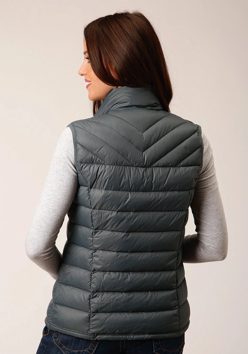 Flexible Elasticity Roper Womens Coated Down Filled Silver Sage 100% Nylon Softshell Vest