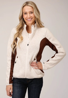 Bonded Seam Technology Thermoplastic Elastomer Trim Roper Womens Cream/Taupe Polyester Fleece Knit Jacket