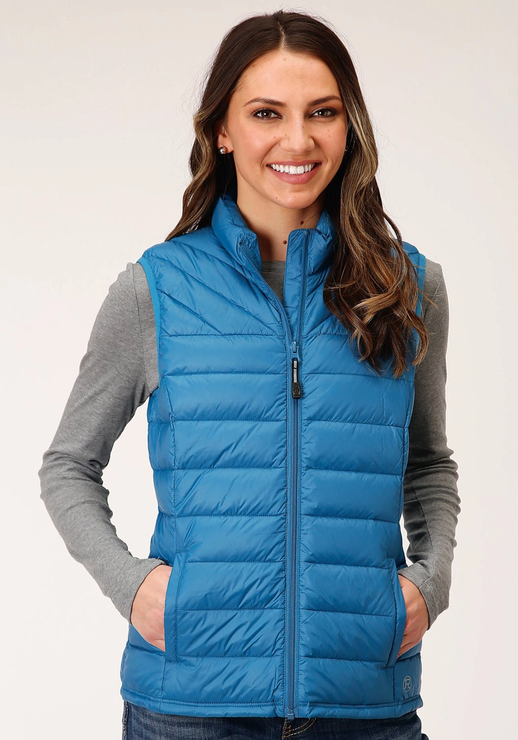 Roper Womens Crushable Down Filled Teal 100% Nylon Softshell Vest Balanced Insulation Multipurpose Layering