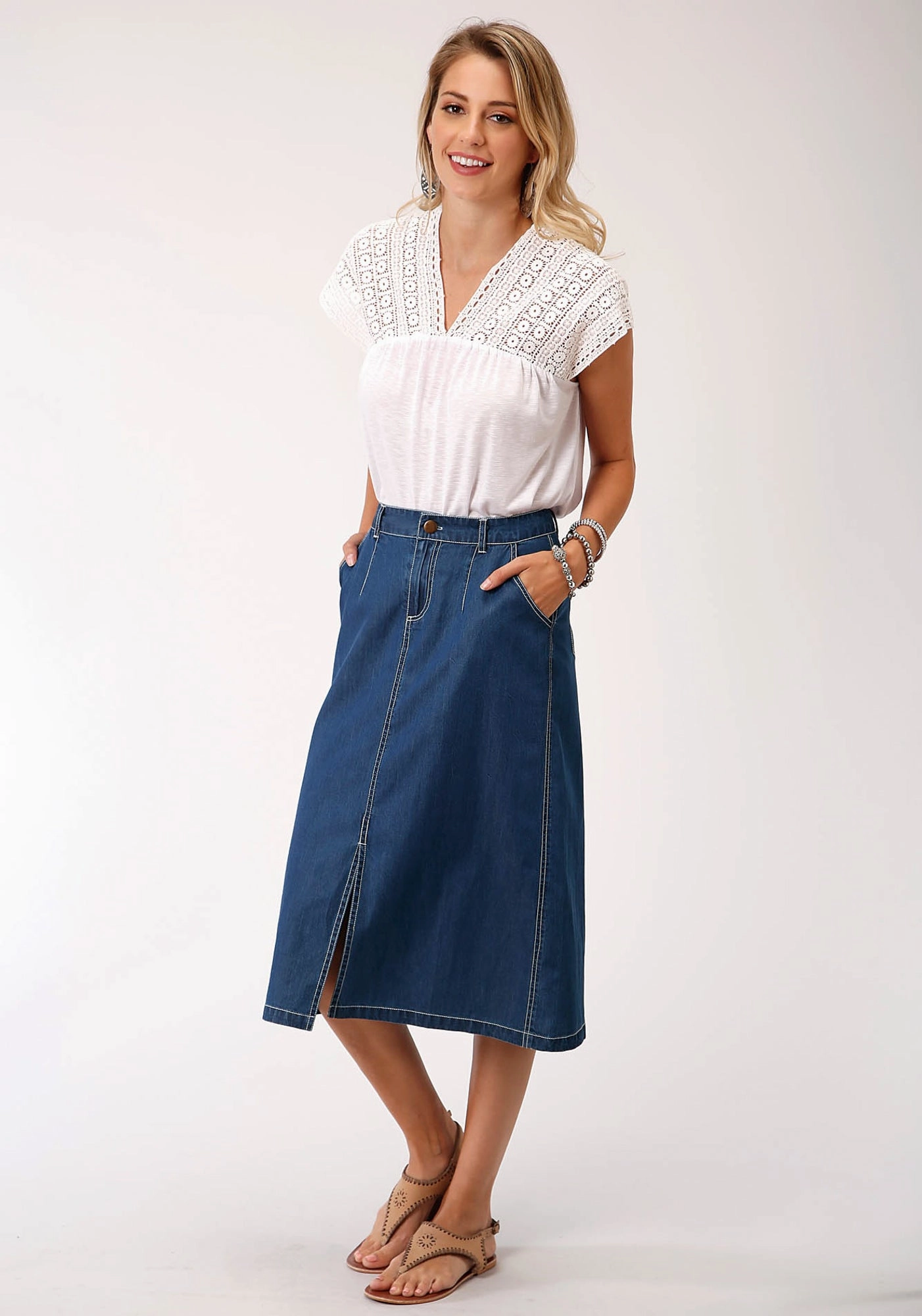 Polished Touch Roper Womens Denim Blue 100% Cotton 28in Straight Skirt