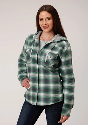 Elasticized Waist Roper Womens Green/White 100% Cotton Reversible Hooded Jacket