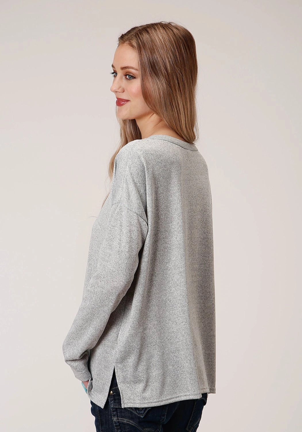 Anti Pilling Treatment Roper Womens Grey Polyester Slouchy Fit Sweater