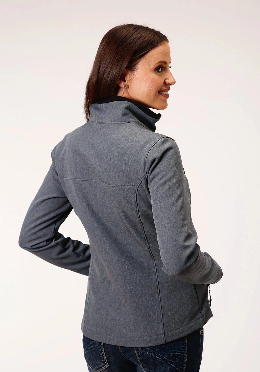 Roper Womens Heather Grey Polyester Softshell Zip Jacket Sustainable Material Adjustable Cuff System
