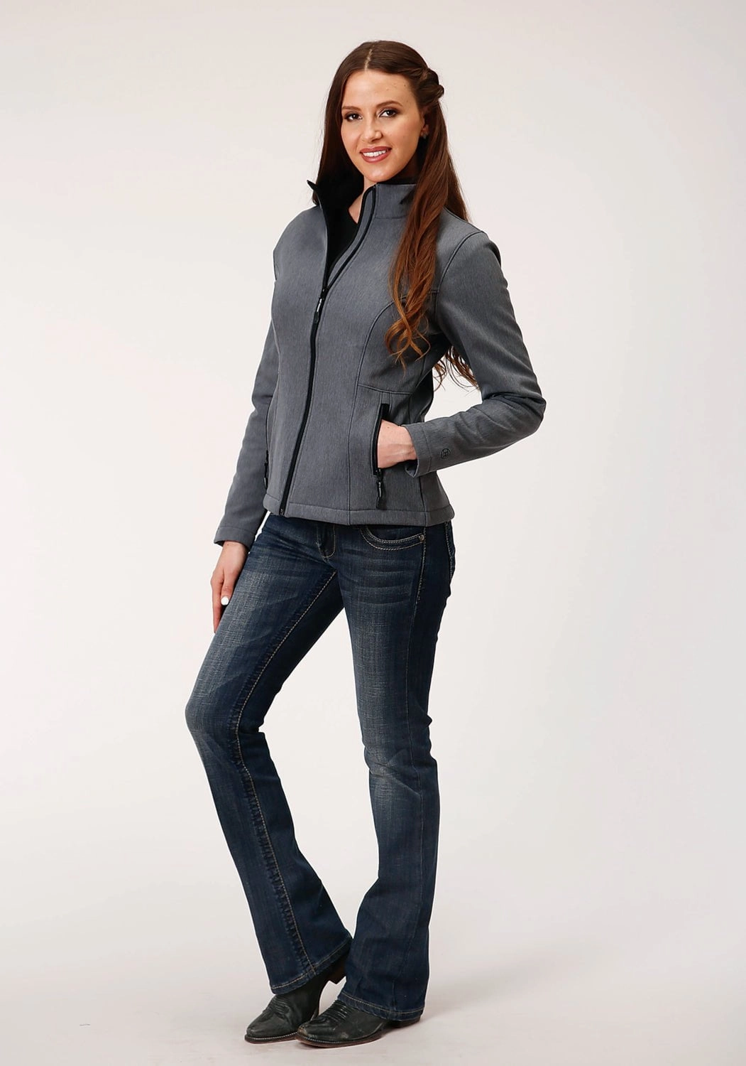 Modular Design Roper Womens Heather Grey Polyester Softshell Zip Jacket