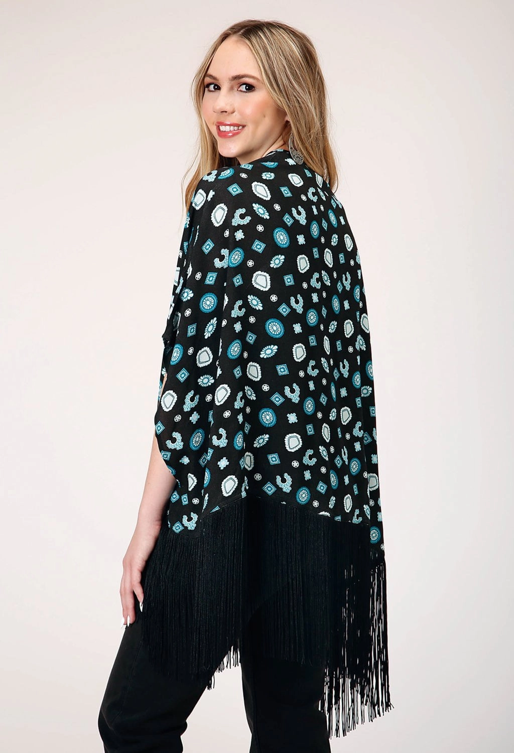 Textured Weave Roper Womens Jewelry Print Black 100% Rayon Cardigan Sweater