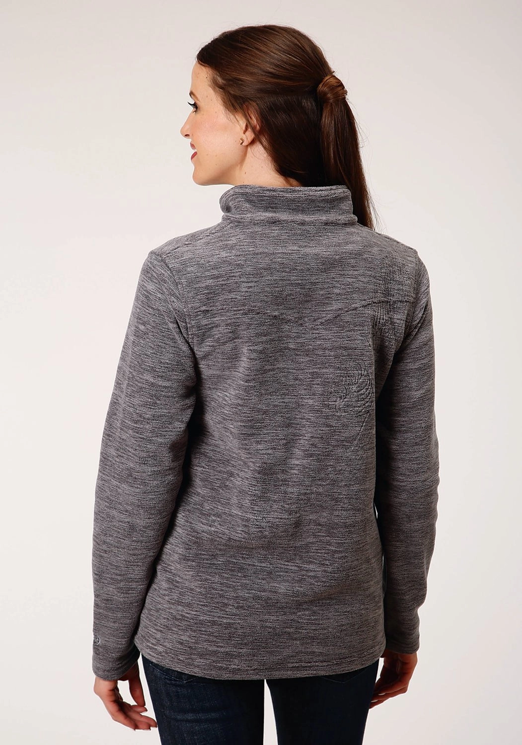 Reinforced Edging All Season Adaptability Roper Womens Melange Grey Polyester Micro Fleece Jacket