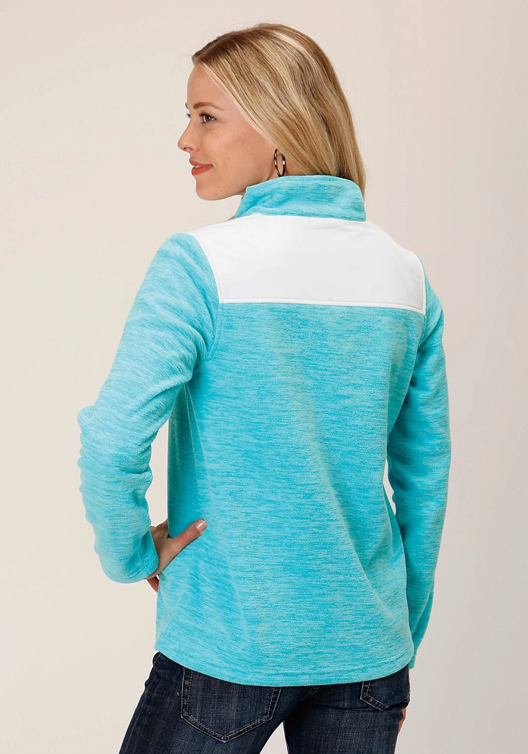 Taped Seams Roper Womens Micro Heather Turquoise 100% Polyester Fleece Jacket