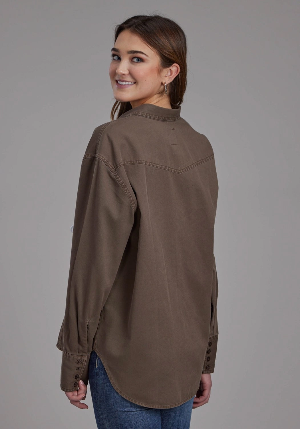 Crisp Weather Fit Stylish Comfort Roper Womens Pigment Dyed Oversized Brown 100% Cotton Jacket