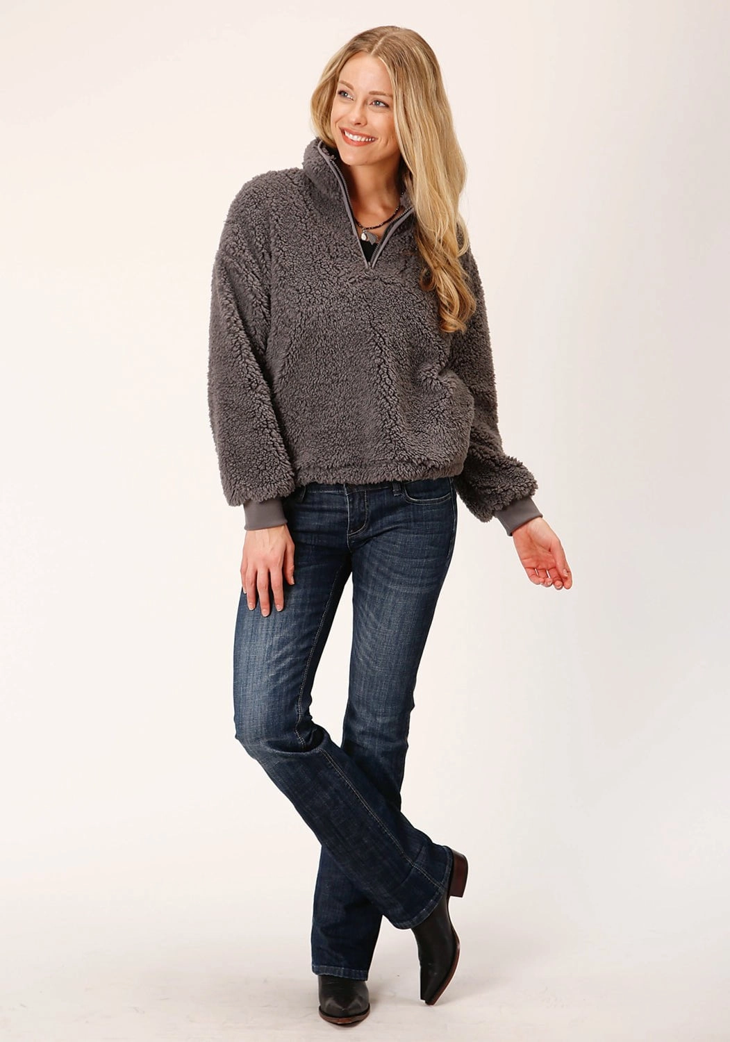 Anti Slip Interior Roper Womens Polar Charcoal 100% Polyester Fleece Jacket