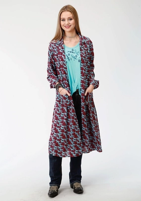 Snug & Stylish Simple Warmth Roper Womens Red Rayon/Nylon Turquoise Stampede Cardigan