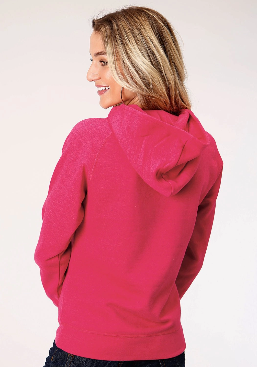 Roper Womens Rose Pink Cotton Blend Longhorn Hoodie Moisture Wicking Knit Trendy Wardrobe