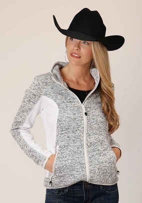 Breathable Outer Shell Thick Fabric Roper Womens Sweater Knit Cream Polyester Fleece Jacket