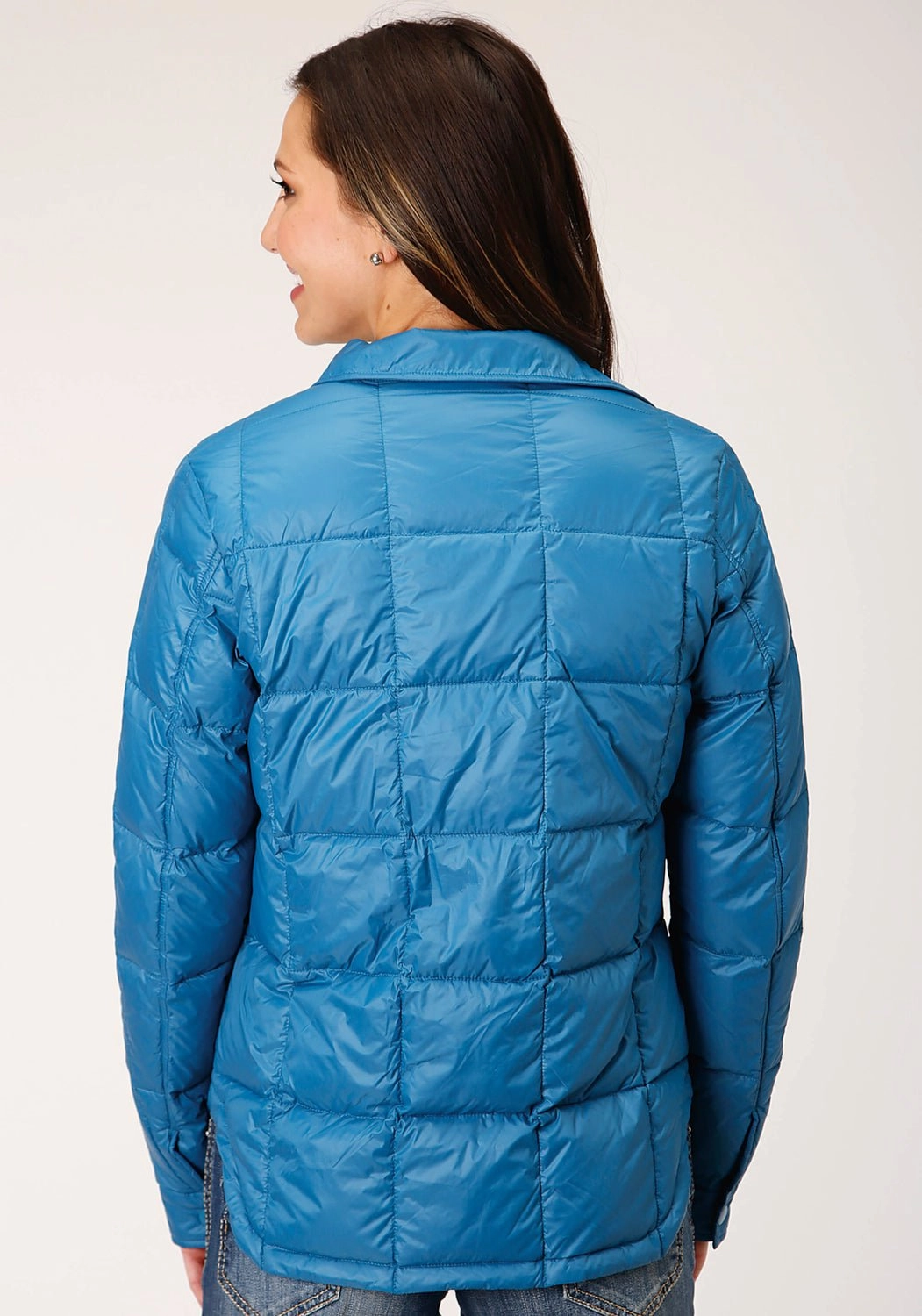 Roper Womens Teal Blue Nylon Parachute Down Fill Jacket Structured Casual Fit Versatile Design